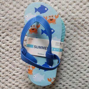 NWT Summer Days Toddler Boys Blue Flip Flops Ocean Theme Size 5-7